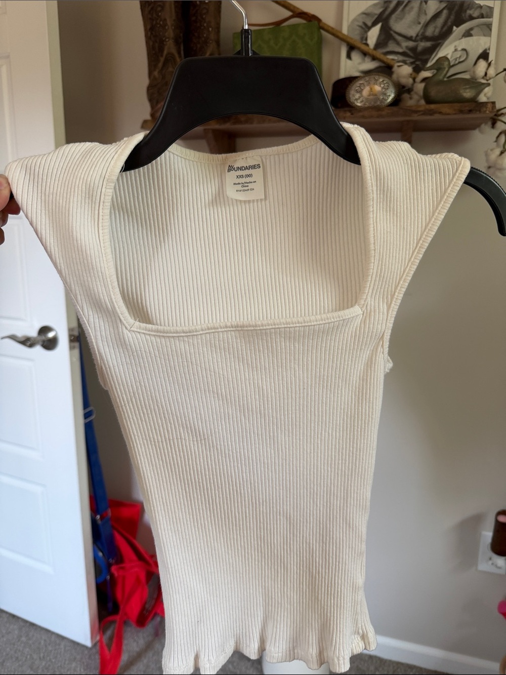 No Boundaries Ribbed Square-Neck Cream Tank Top